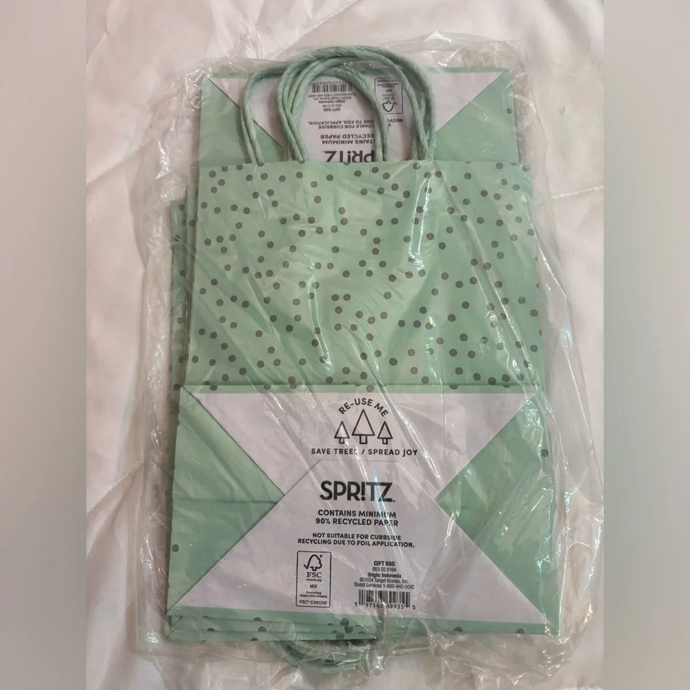 6 Silver Foil Dots Gift Bags - Spritz: Polka Dot Paper 8x10